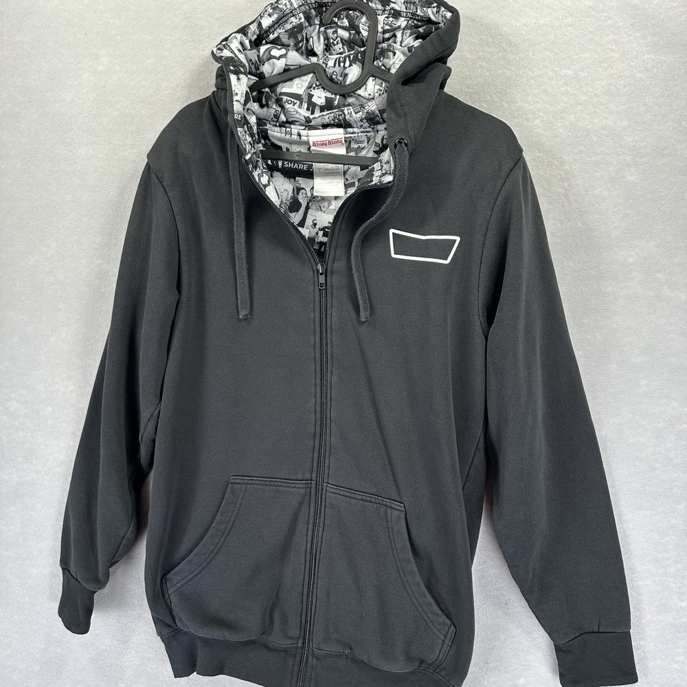 Krispy Kreme Hoodie Mens Small Black RARE Donut Original Glazed Full Zip Graphic